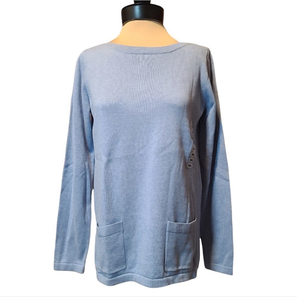 Jeanne Pierre Blue Cotton Boatneck Lightweight Sweater Small NEW NWT